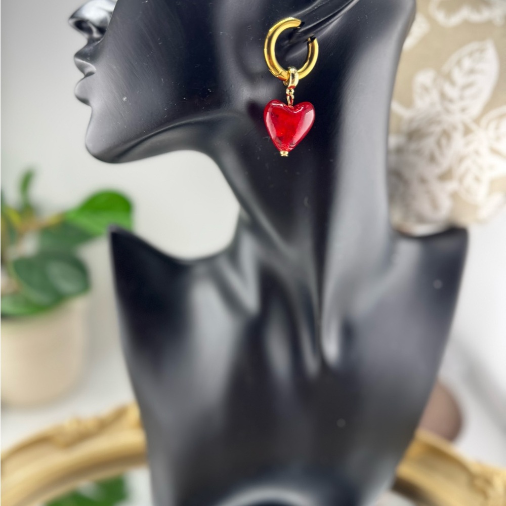 Gold Hoop Earrings with Red Heart Charm – Romantic & Playful - Picture 11 of 12